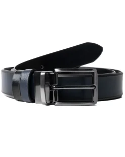 Cintura Uomo Larga Cinta Reversibile Fibbia in Metallo Regolabile Ecopelle Martellata Bicolore Blu GIOSAL-A2125A