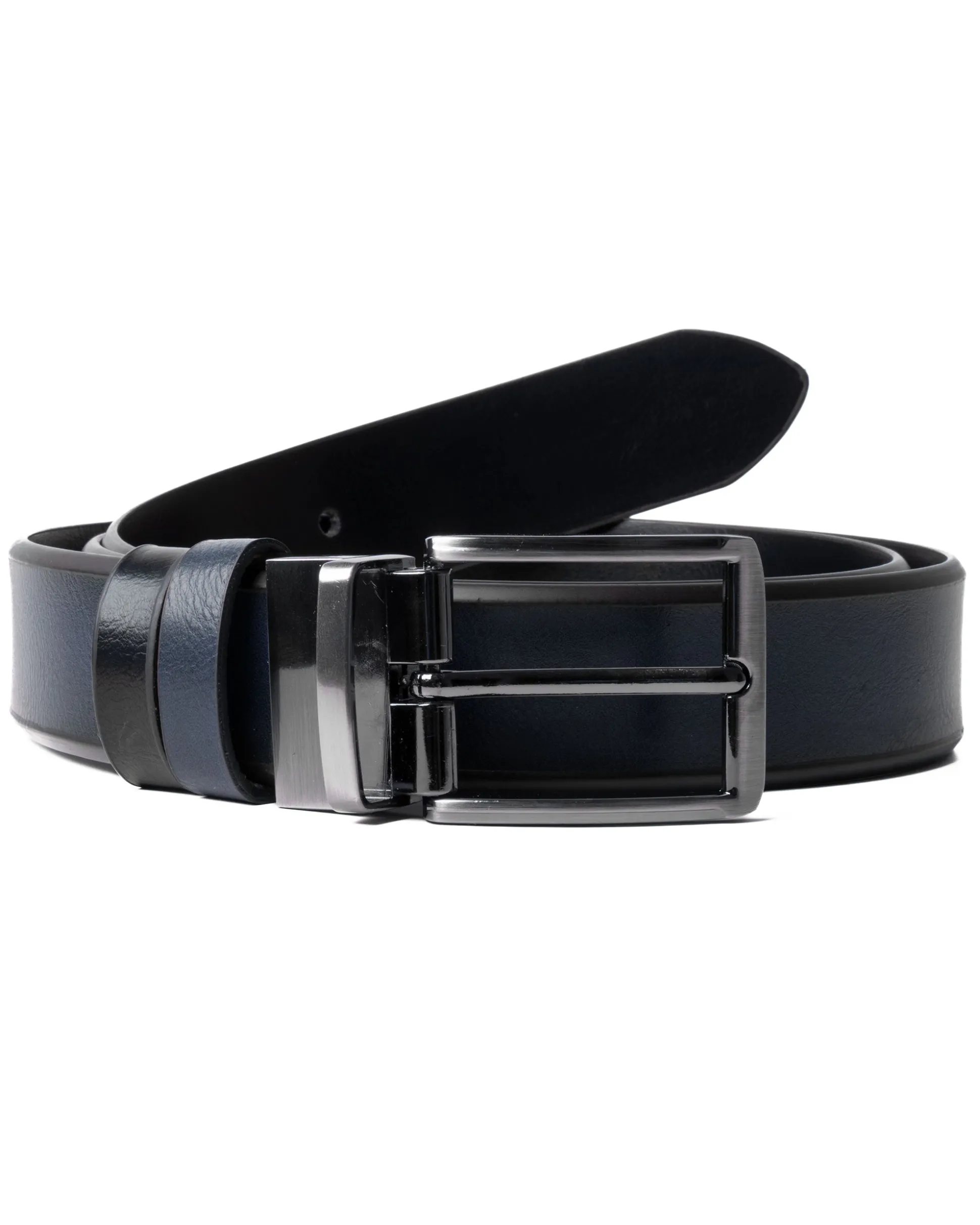 Cintura Uomo Larga Cinta Reversibile Fibbia in Metallo Regolabile Ecopelle Martellata Bicolore Blu GIOSAL-A2125A