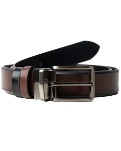 Cintura Uomo Larga Cinta Reversibile Fibbia in Metallo Regolabile Ecopelle Martellata Bicolore Marrone GIOSAL-A2124A