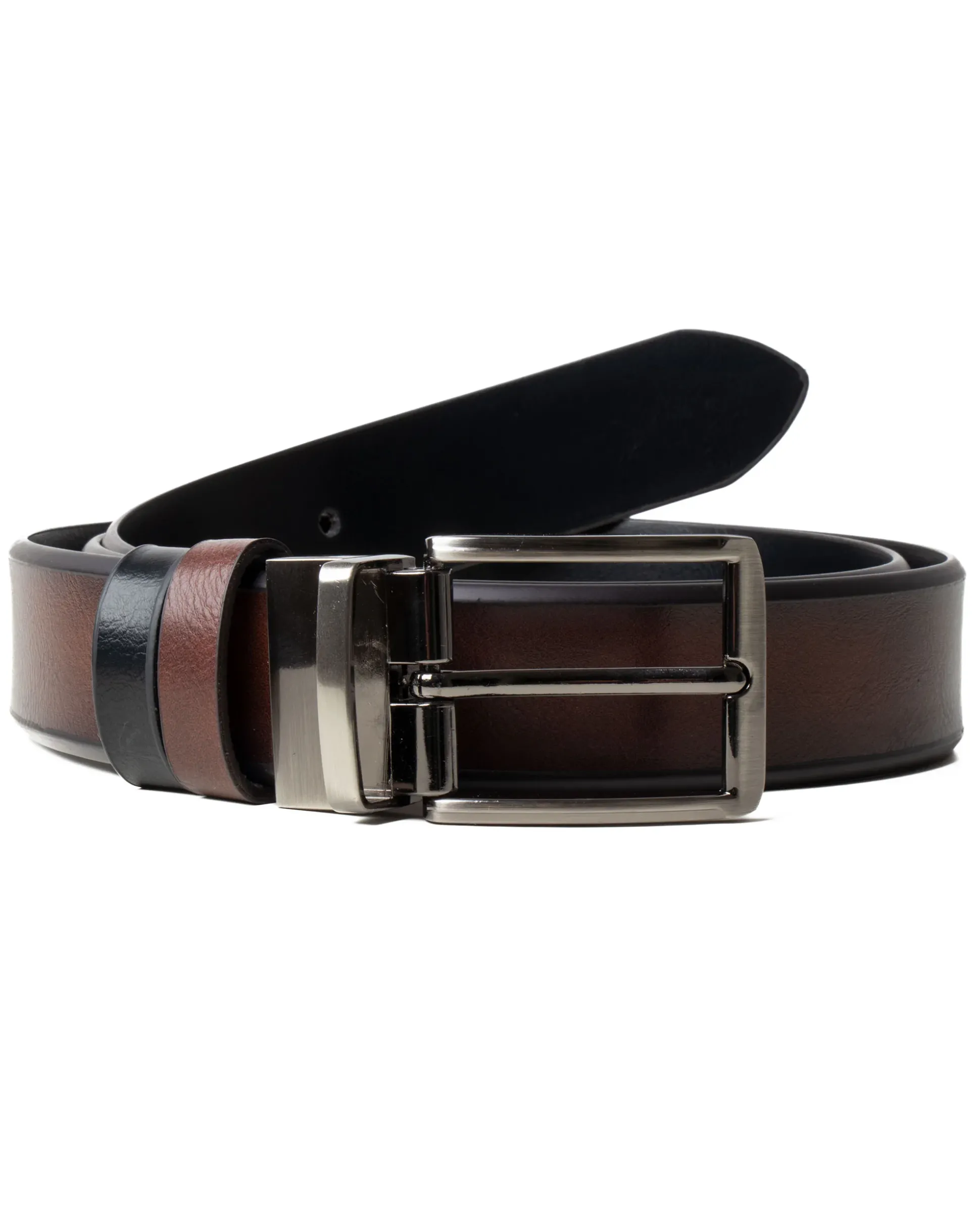 Cintura Uomo Larga Cinta Reversibile Fibbia in Metallo Regolabile Ecopelle Martellata Bicolore Marrone GIOSAL-A2124A