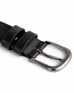 Cintura uomo pelle liscia con fibbia in metallo scuro tinta unita nero GIOSAL-A2142A