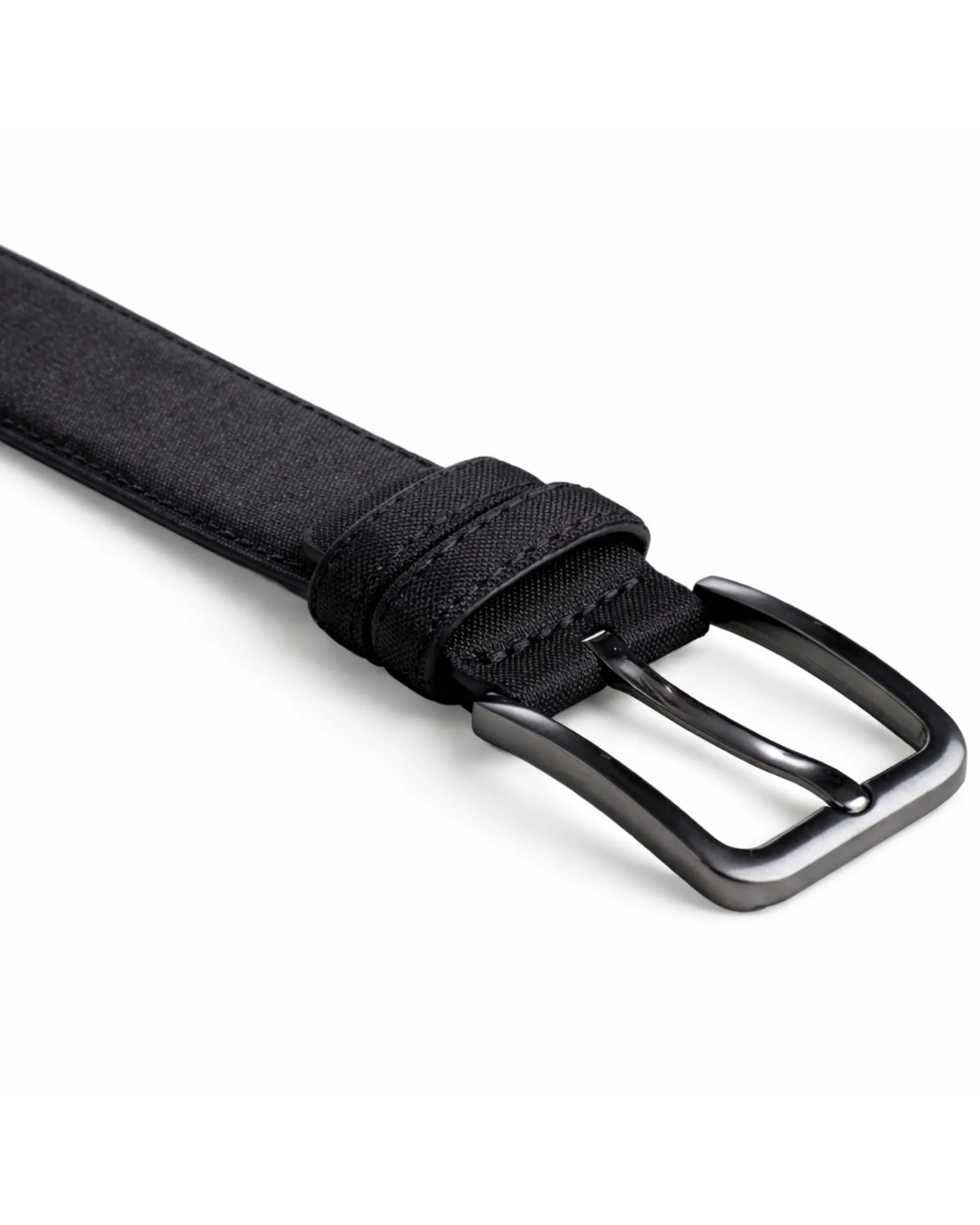 Cintura uomo saffiano tessuto doppia cucitura fibbia in metallo scuro tinta unita nero GIOSAL-A2145A