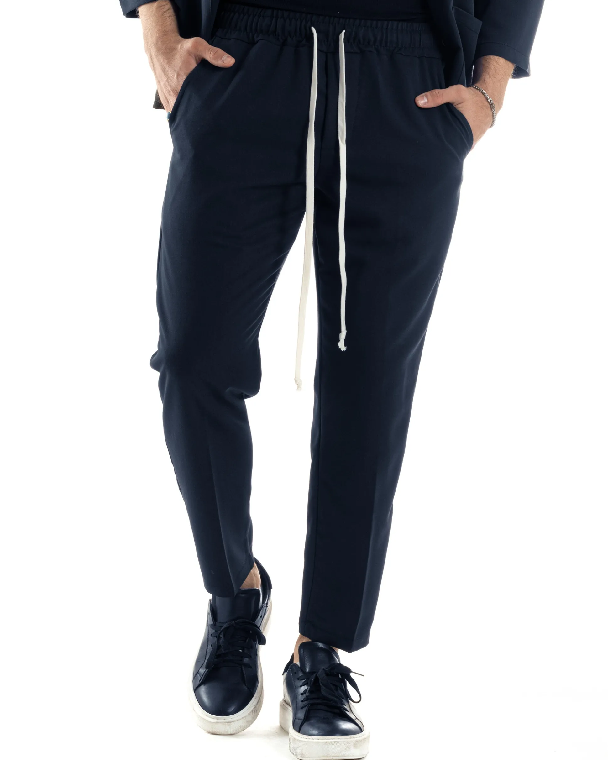 Completo set coordinato uomo giacca kimono pantaloni blu GIOSAL-OU2560A