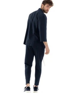 Completo set coordinato uomo giacca kimono pantaloni blu GIOSAL-OU2560A