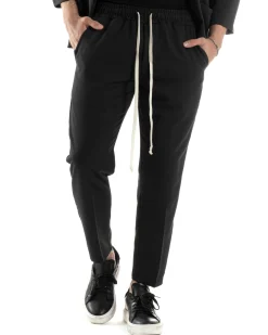 Completo set coordinato uomo giacca kimono pantaloni nero GIOSAL-OU2445A