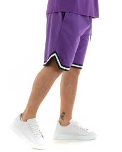Completo Set Coordinato Uomo Cotone Viscosa T-Shirt Bermuda Outfit Viola GIOSAL-OU2309A
