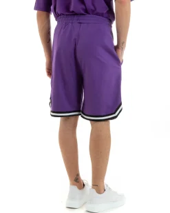 Completo Set Coordinato Uomo Cotone Viscosa T-Shirt Bermuda Outfit Viola GIOSAL-OU2309A