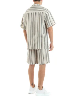 Completo Set Coordinato Uomo Cotone Camicia Con Colletto Bermuda Outfit GIOSAL-OU2321A