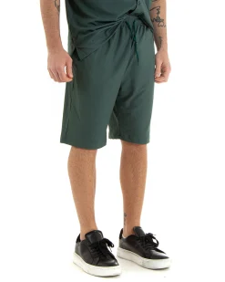 Completo Set Coordinato Uomo Viscosa Plissé Camicia Con Colletto Bermuda Outfit Verde GIOSAL-OU2282A