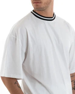 Completo Set Coordinato Uomo Cotone Viscosa T-Shirt Bermuda Outfit Bianco GIOSAL-OU2310A