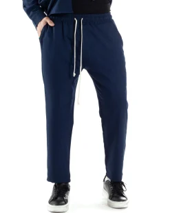 Completo Set Coordinato Uomo Viscosa Camicia Pantaloni Jogger Outfit Melangiato Blu GIOSAL-OU2451A