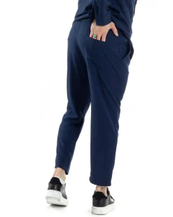 Completo Set Coordinato Uomo Viscosa Camicia Pantaloni Jogger Outfit Melangiato Blu GIOSAL-OU2451A