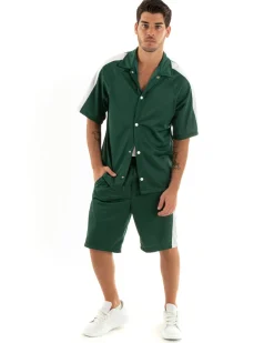 Completo Set Coordinato Uomo Viscosa Camicia Con Colletto Bermuda Outfit Verde GIOSAL-OU2364A