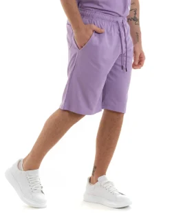 Completo Set Coordinato Uomo Completino Basic T-Shirt Bermuda Lilla GIOSAL-OU2314A