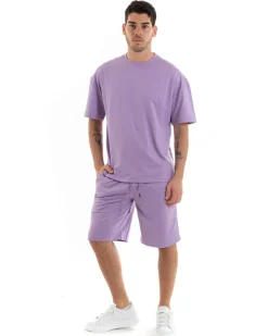 Completo Set Coordinato Uomo Completino Basic T-Shirt Bermuda Lilla GIOSAL-OU2314A