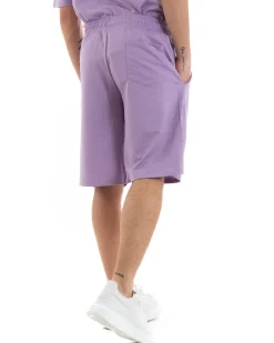 Completo Set Coordinato Uomo Completino Basic T-Shirt Bermuda Lilla GIOSAL-OU2314A