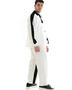 Completo Tuta Uomo Cotone Bianco Oversize Relaxed Fit Felpa Con Colletto Pantaloni GIOSAL-OU2234A