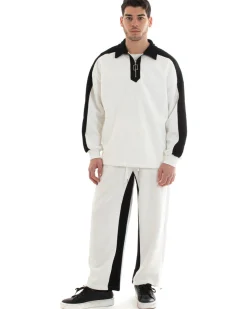 Completo Tuta Uomo Cotone Bianco Oversize Relaxed Fit Felpa Con Colletto Pantaloni GIOSAL-OU2234A