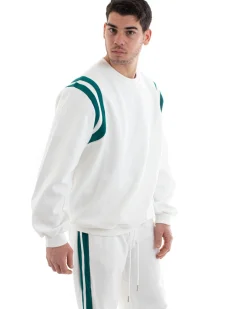 Completo Tuta Uomo Oversize Basic Felpa Girocollo Pantaloni Cotone Relaxed Fit Bianco GIOSAL-OU2236A