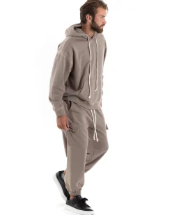 Completo Tuta Uomo Slavato Caldo Cotone Tracksuit Felpa Pantaloni Cargo Fango OU2477A