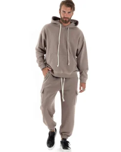 Completo Tuta Uomo Slavato Caldo Cotone Tracksuit Felpa Pantaloni Cargo Fango OU2477A
