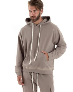 Completo Tuta Uomo Slavato Caldo Cotone Tracksuit Felpa Pantaloni Cargo Fango OU2477A