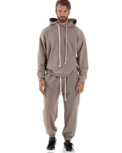 Completo Tuta Uomo Slavato Caldo Cotone Tracksuit Felpa Pantaloni Cargo Fango OU2477A