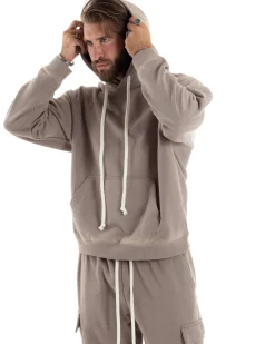 Completo Tuta Uomo Slavato Caldo Cotone Tracksuit Felpa Pantaloni Cargo Fango OU2477A