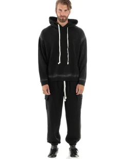 Completo Tuta Uomo Slavato Caldo Cotone Tracksuit Felpa Pantaloni Cargo Nero OU2476A