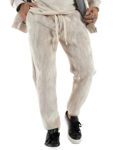 Completo Tuta Uomo Velluto Tracksuit Felpa Con Cappuccio Con Zip Pantaloni Con Coulisse Pantalaccio Panna GIOSAL-OU2479A