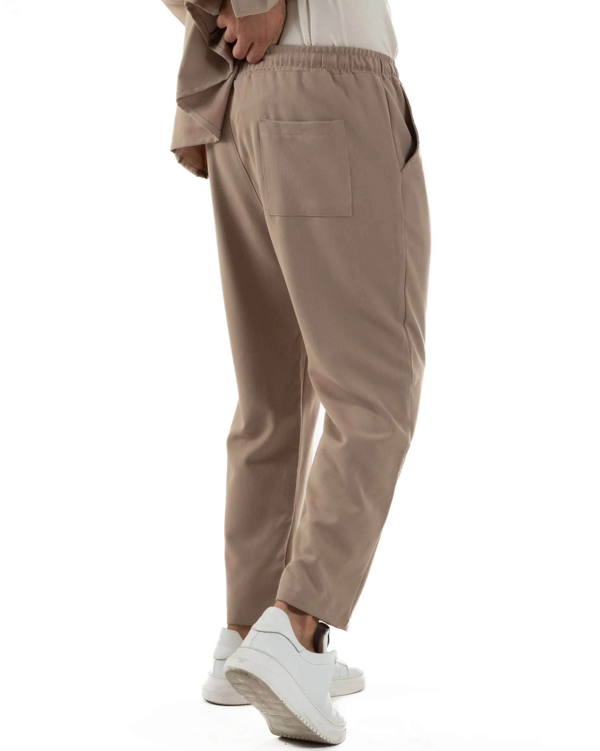 Coordinato Camicia Scollo V Pantaloni Viscosa Casual Beige OU2535A