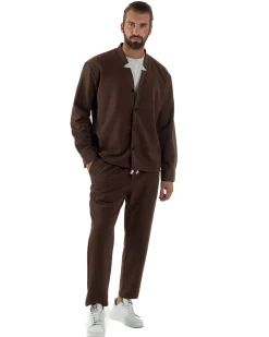 Coordinato Camicia Scollo V Pantaloni Viscosa Casual Marrone OU2534A