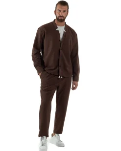 Coordinato Camicia Scollo V Pantaloni Viscosa Casual Marrone OU2534A