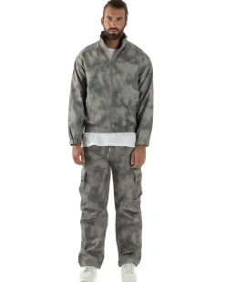 Coordinato Tuta Giacca Giubbotto Pantaloni Baggy Cargo Tie Dye Verde OU2530A