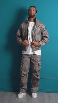 Coordinato Tuta Giacca Giubbotto Pantaloni Baggy Cargo Tie Dye Verde OU2530A