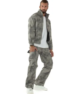 Coordinato Tuta Giacca Giubbotto Pantaloni Baggy Cargo Tie Dye Verde OU2530A