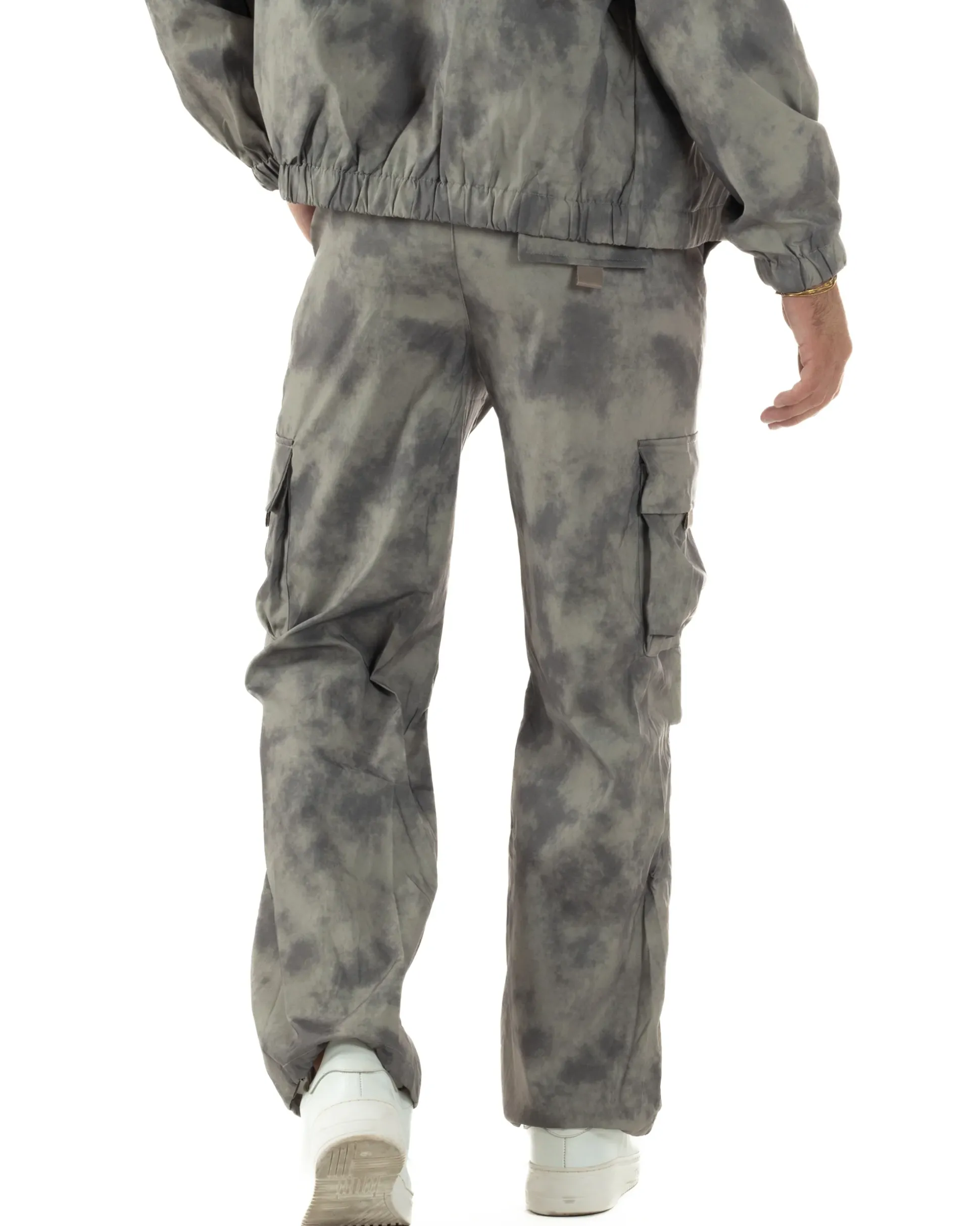 Coordinato Tuta Giacca Giubbotto Pantaloni Baggy Cargo Tie Dye Verde OU2530A