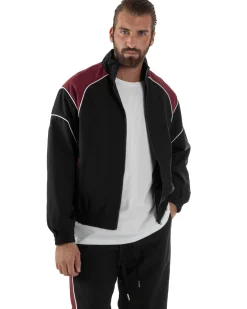 Coordinato Tuta Giacca Giubbotto Pantaloni Baggy Outfit Bicolore Nero OU2533A