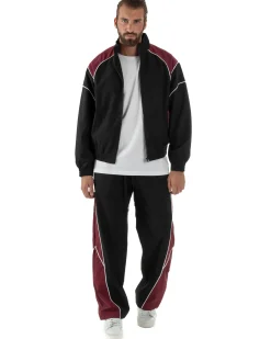 Coordinato Tuta Giacca Giubbotto Pantaloni Baggy Outfit Bicolore Nero OU2533A