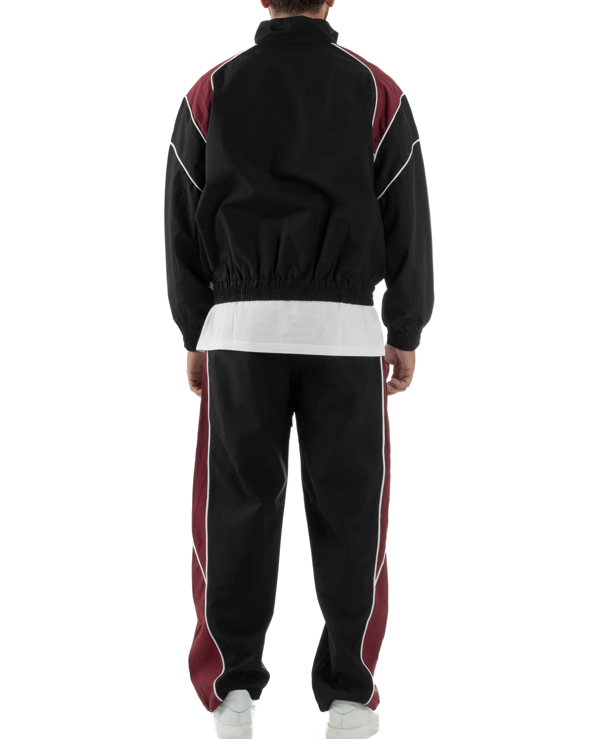 Coordinato Tuta Giacca Giubbotto Pantaloni Baggy Outfit Bicolore Nero OU2533A