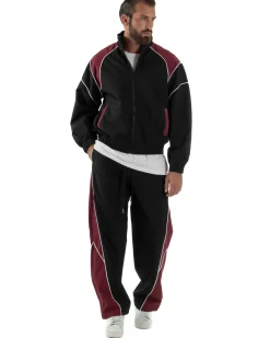 Coordinato Tuta Giacca Giubbotto Pantaloni Baggy Outfit Bicolore Nero OU2533A