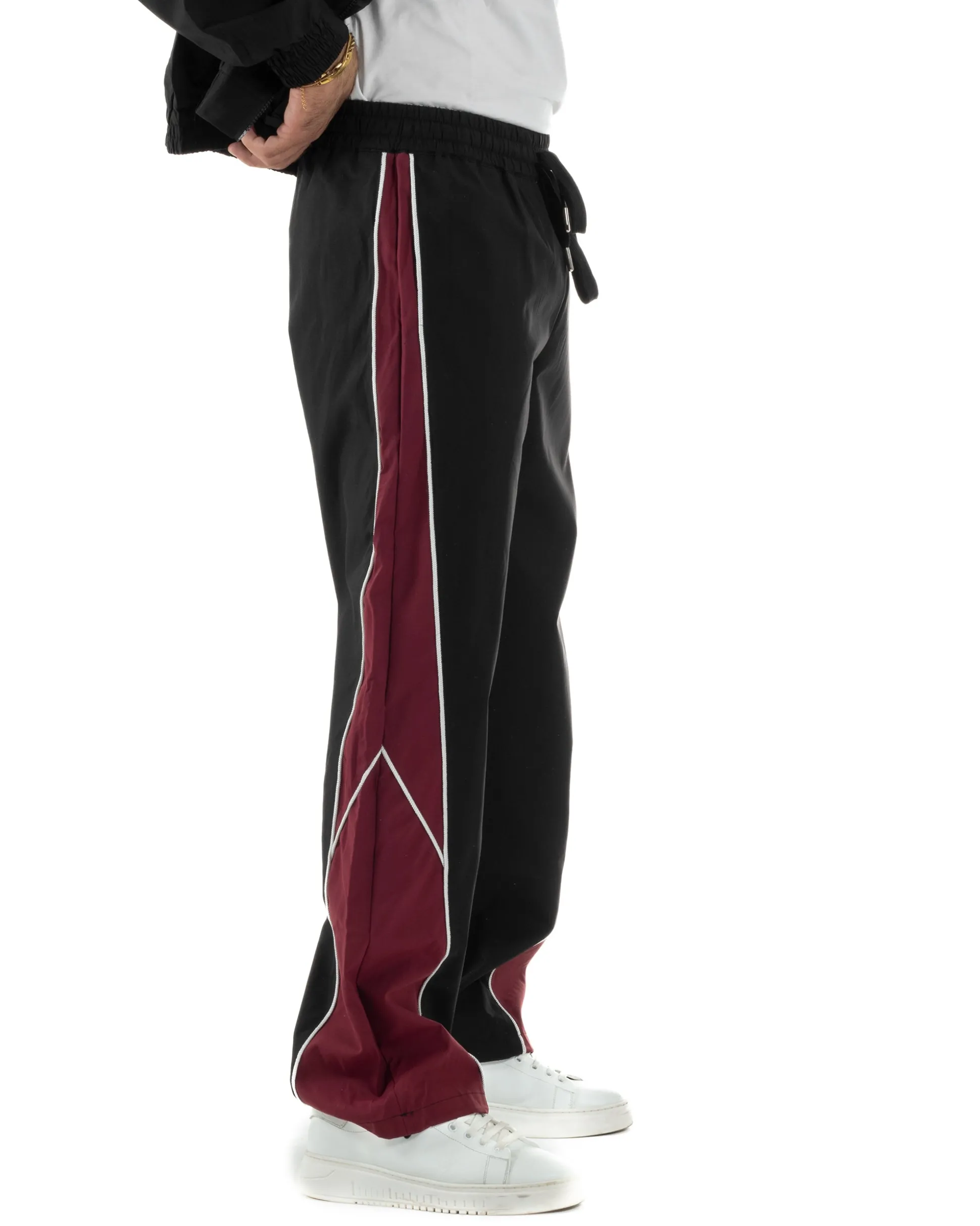 Coordinato Tuta Giacca Giubbotto Pantaloni Baggy Outfit Bicolore Nero OU2533A