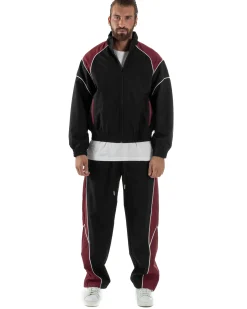 Coordinato Tuta Giacca Giubbotto Pantaloni Baggy Outfit Bicolore Nero OU2533A