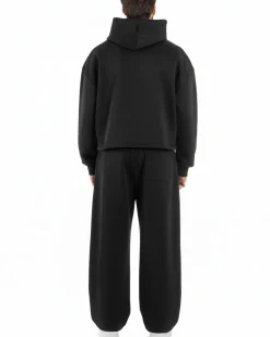 Coordinato tuta uomo viscosa felpa boxy crop pantaloni baggy nero GIOSAL-OU2552A