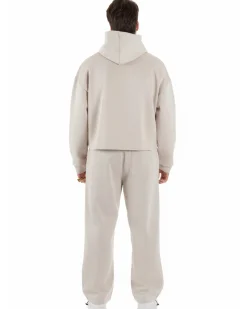 Coordinato tuta uomo viscosa felpa boxy crop pantaloni baggy panna GIOSAL-OU2551A