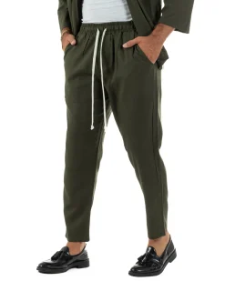 Coordinato uomo completo lino giacca kimono verde GIOSAL-OU2565A