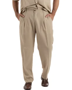 Coordinato uomo completo lino camicia maniche corte pantaloni relaxed fit beige GIOSAL-OU2557A