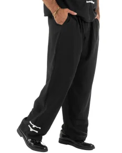 Coordinato uomo completo relaxed camicia coreana orientale pantaloni con coulisse nero GIOSAL-OU2562A