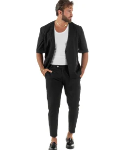 Coordinato uomo completo viscosa regular fit nero GIOSAL-OU2573A