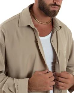Coordinato uomo completo viscosa baggy fit basic beige GIOSAL-OU2570A